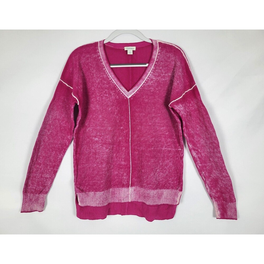 Sundance Cece Sweater Womens Small V Neck Pink 100% Cotton